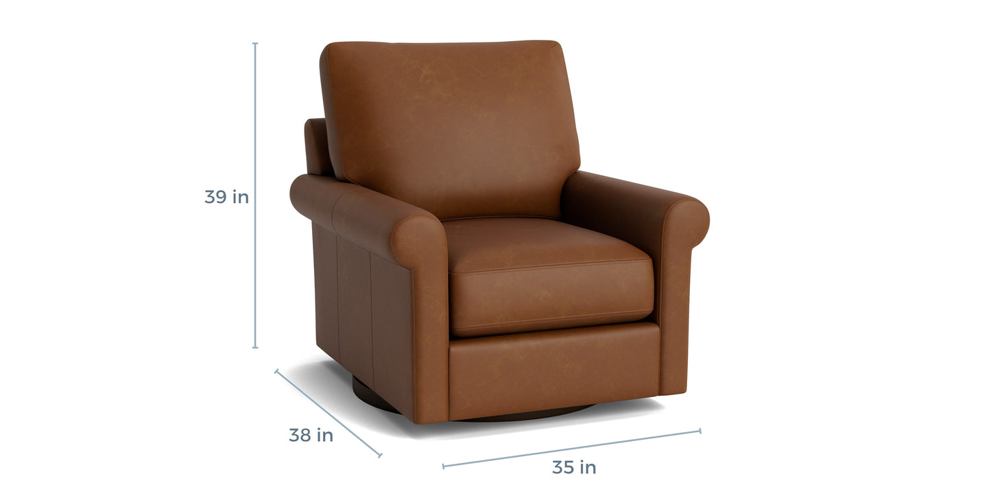 True Custom® Leather Roll Arm Swivel Chair Bassett
