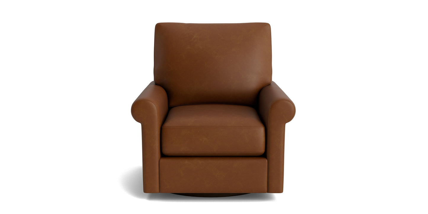 True Custom® Leather Roll Arm Swivel Chair Bassett