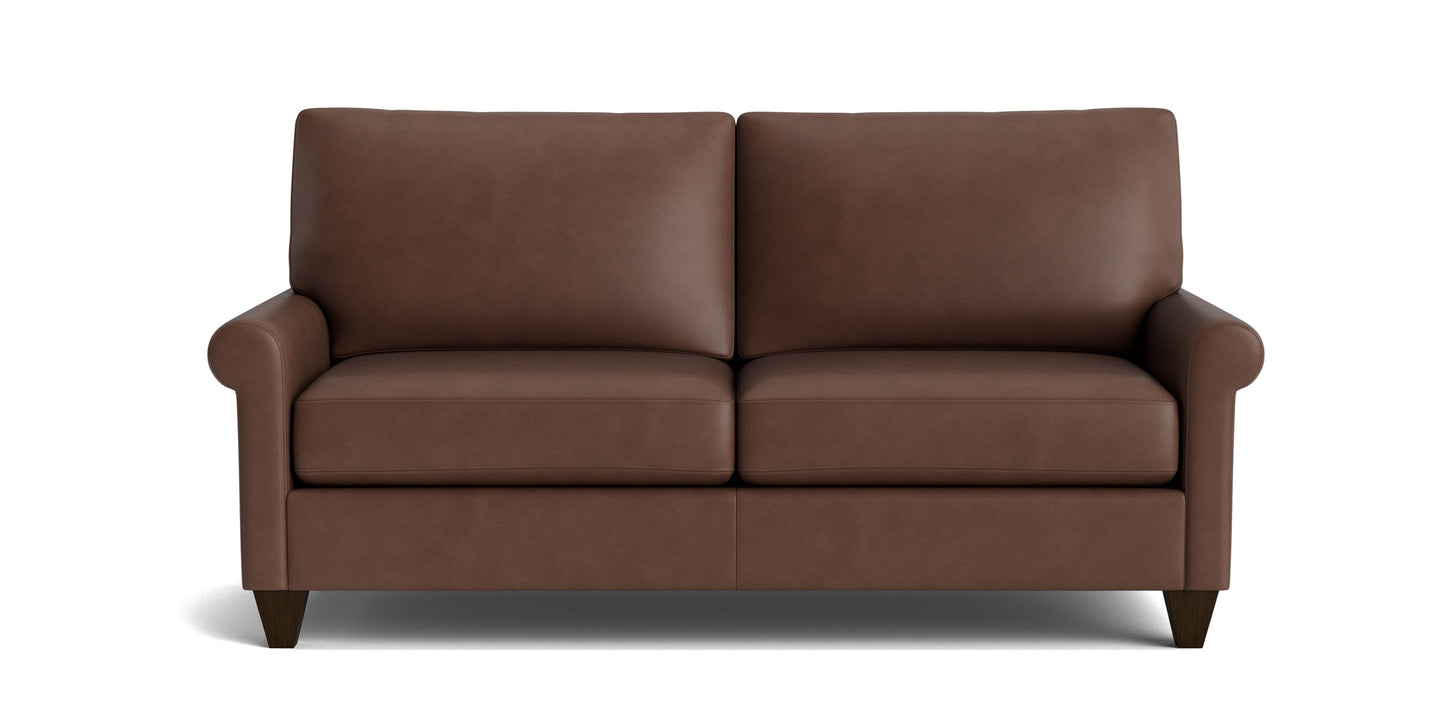 True Custom® Leather Roll Arm Studio Sofa Bassett