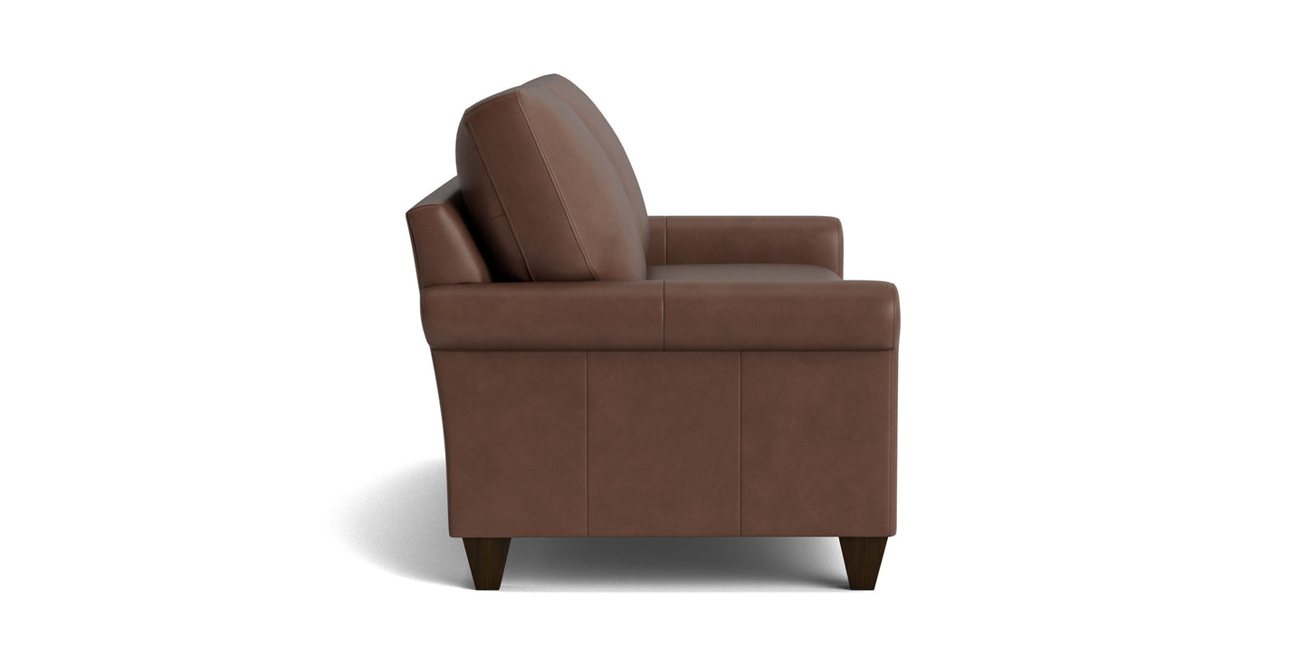 True Custom® Leather Roll Arm Studio Sofa Bassett