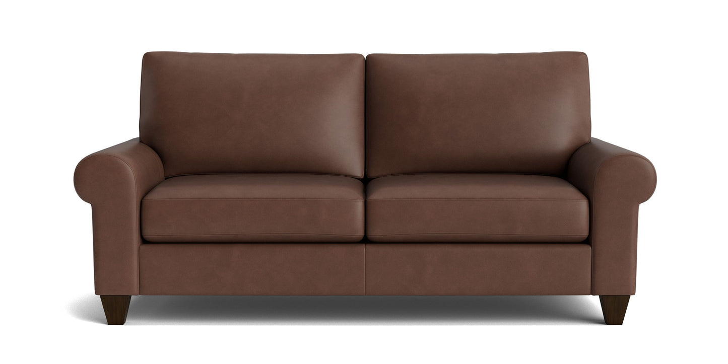 True Custom® Leather Large Roll Arm Studio Sofa Bassett