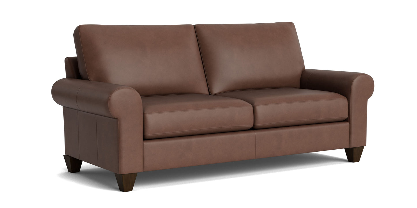 True Custom® Leather Large Roll Arm Studio Sofa Bassett