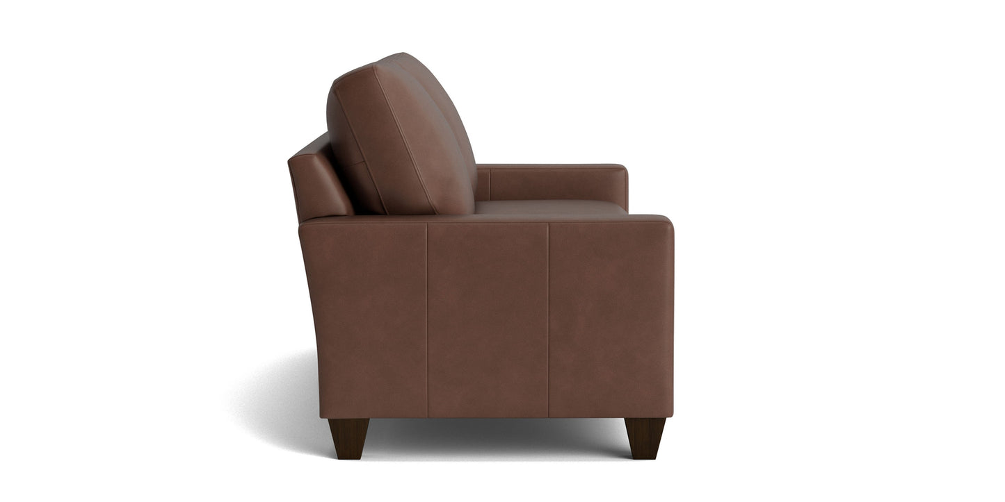True Custom® Leather Large Track Arm Studio Sofa Bassett