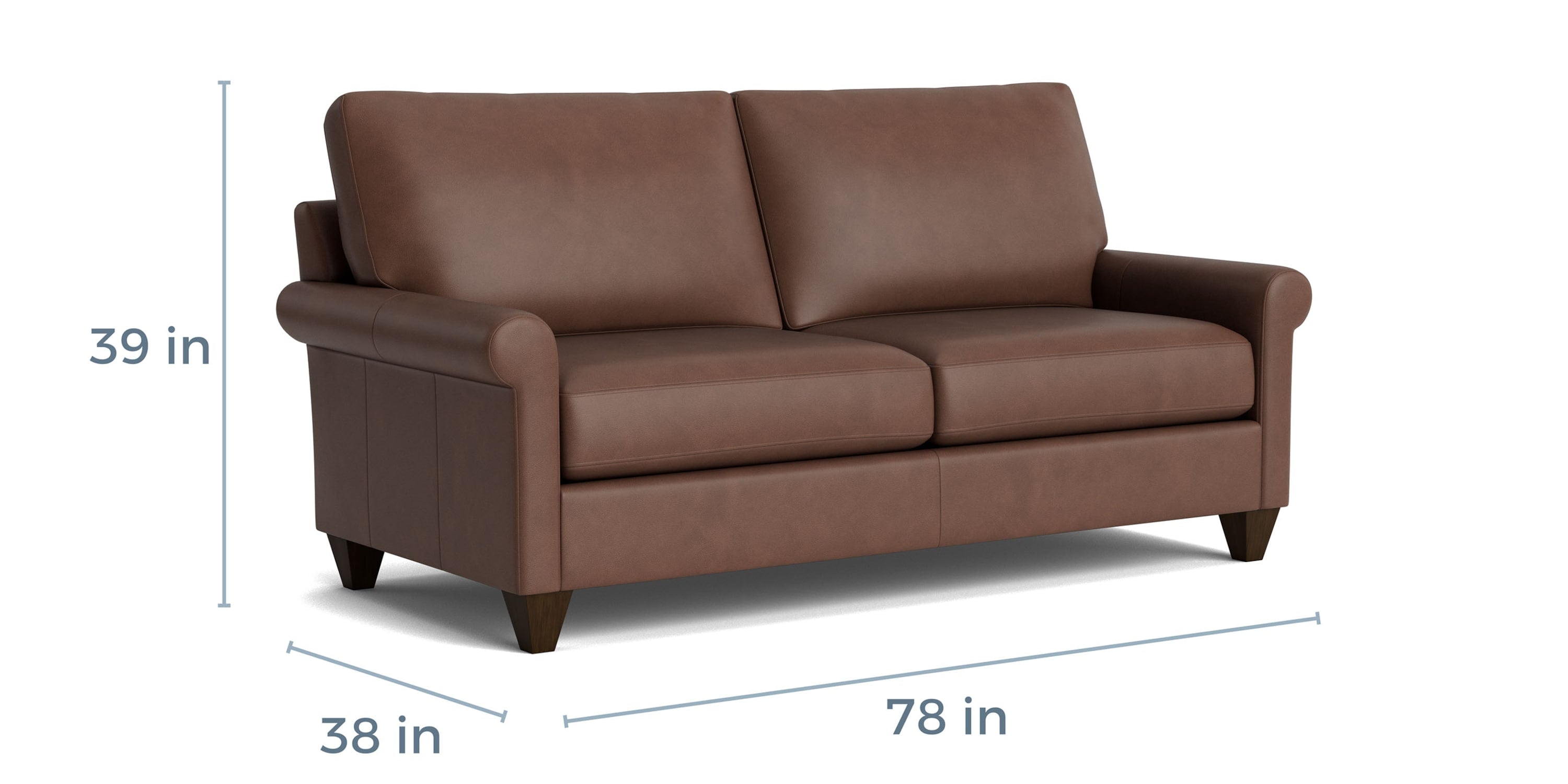 True Custom® Leather Roll Arm Studio Sofa Bassett