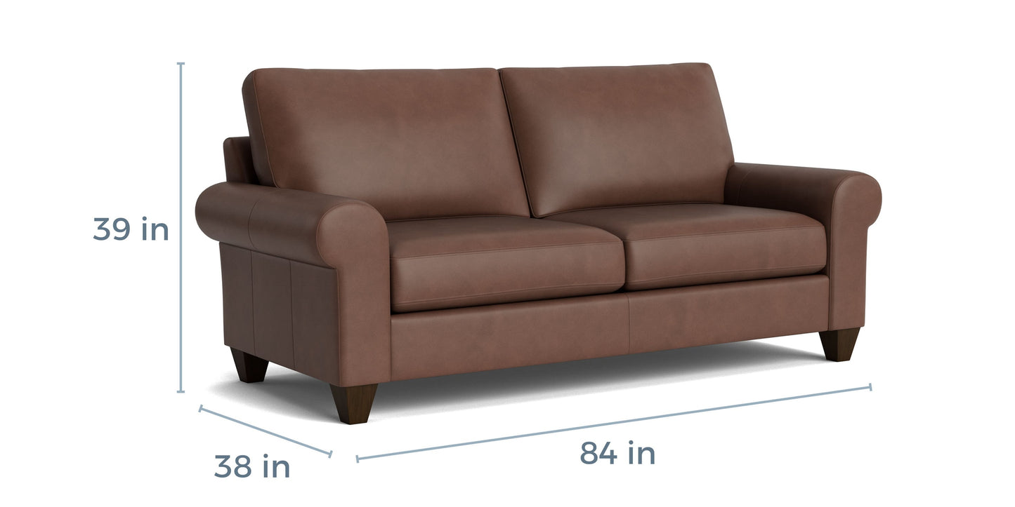 True Custom® Leather Large Roll Arm Studio Sofa Bassett