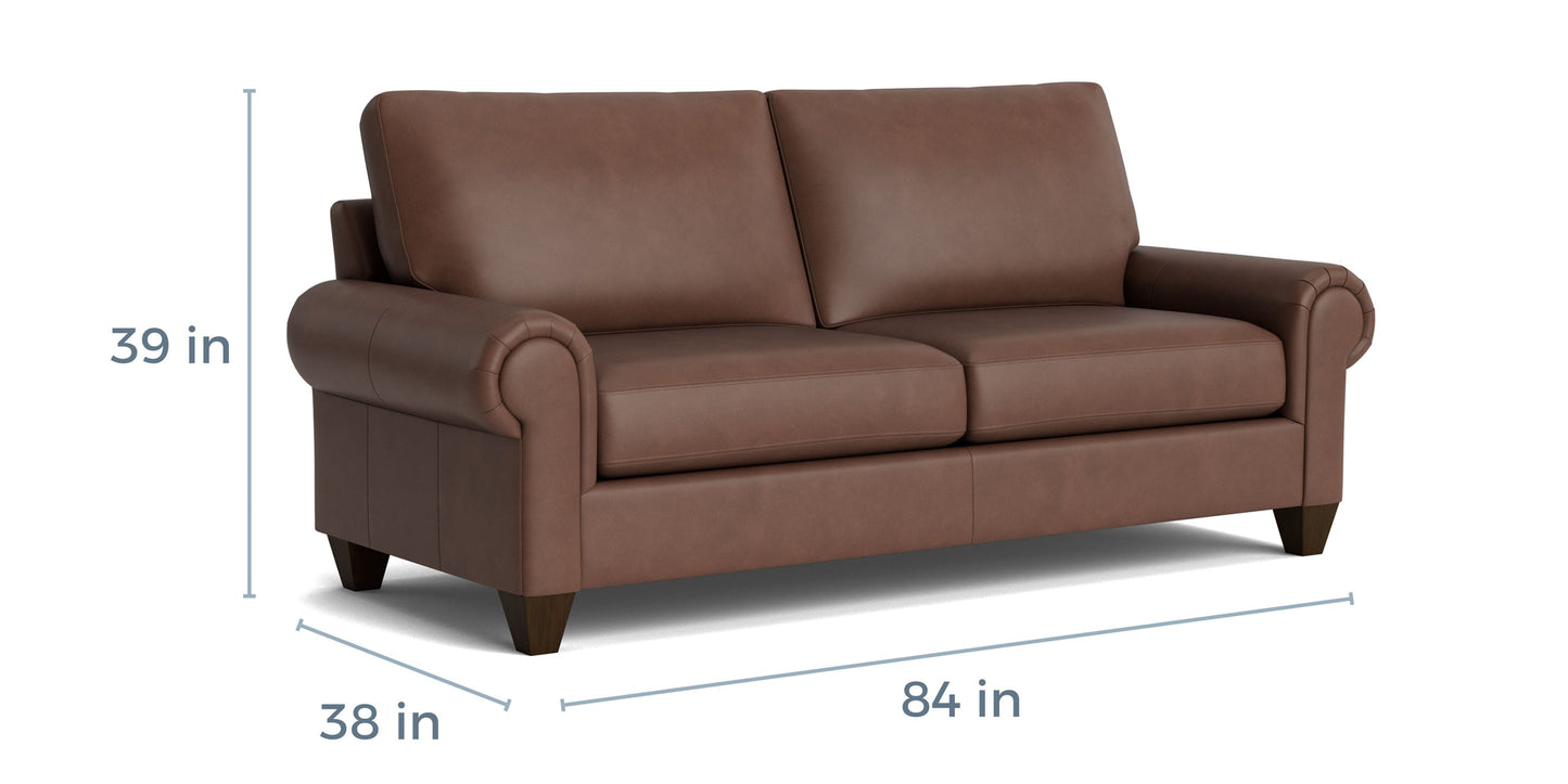 True Custom® Leather Large Panel Arm Studio Sofa Bassett