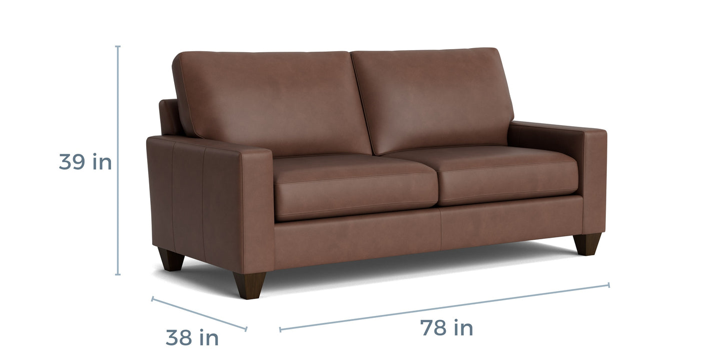 True Custom® Leather Large Track Arm Studio Sofa Bassett