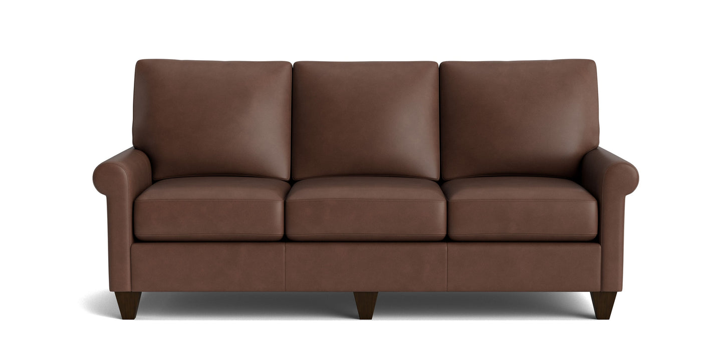 True Custom® Leather Roll Arm Sofa Bassett