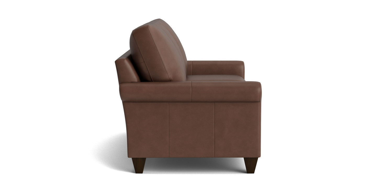 True Custom® Leather Roll Arm Sofa Bassett