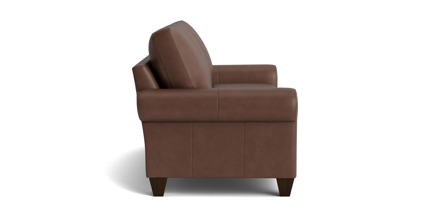 True Custom® Leather Large Roll Arm Sofa Bassett