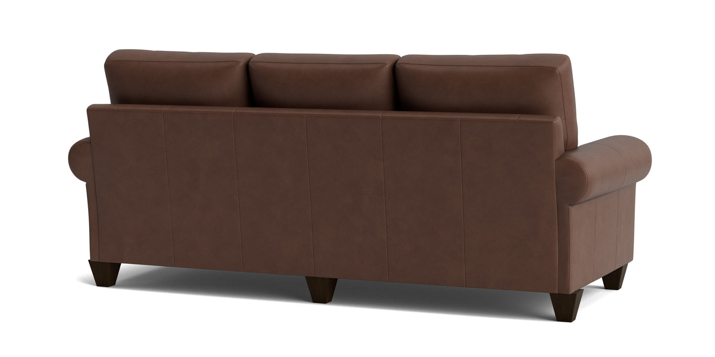 True Custom® Leather Large Roll Arm Sofa Bassett