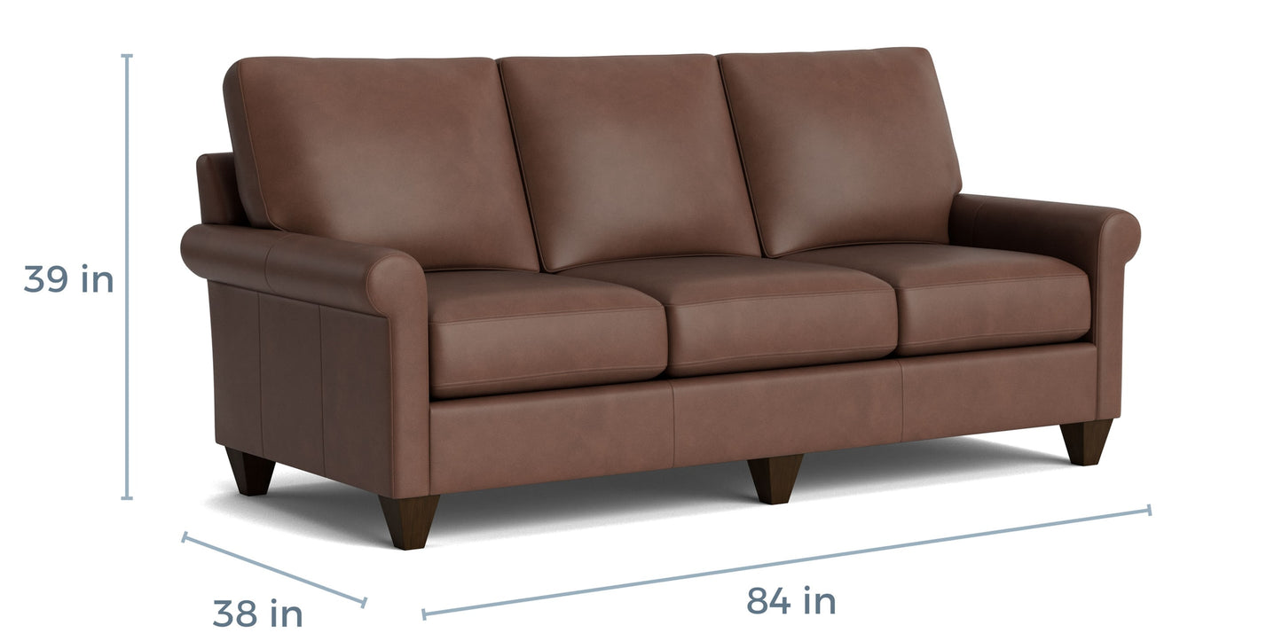 True Custom® Leather Roll Arm Sofa Bassett