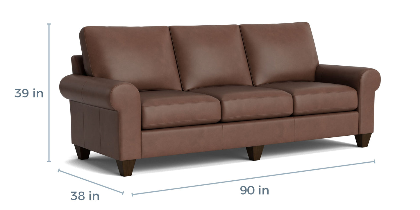True Custom® Leather Large Roll Arm Sofa Bassett
