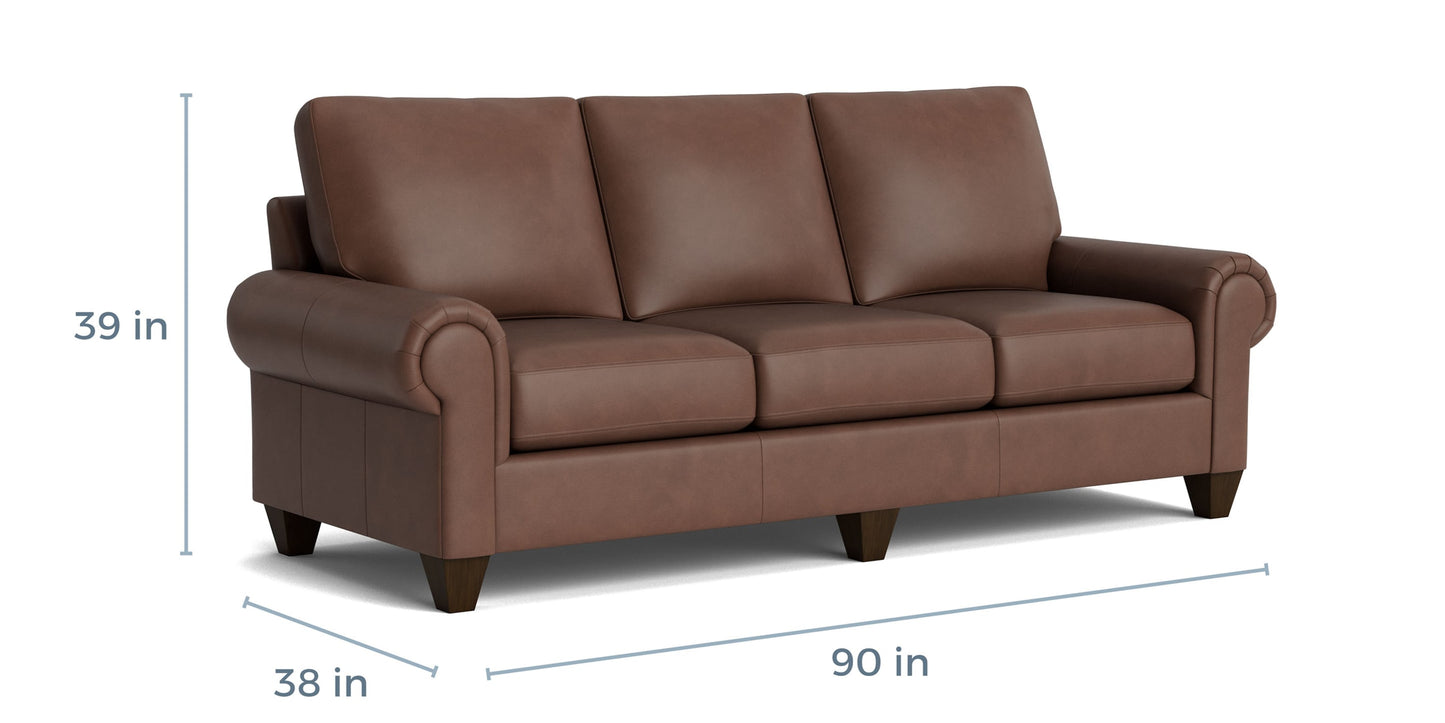 True Custom® Leather Large Panel Arm Sofa Bassett