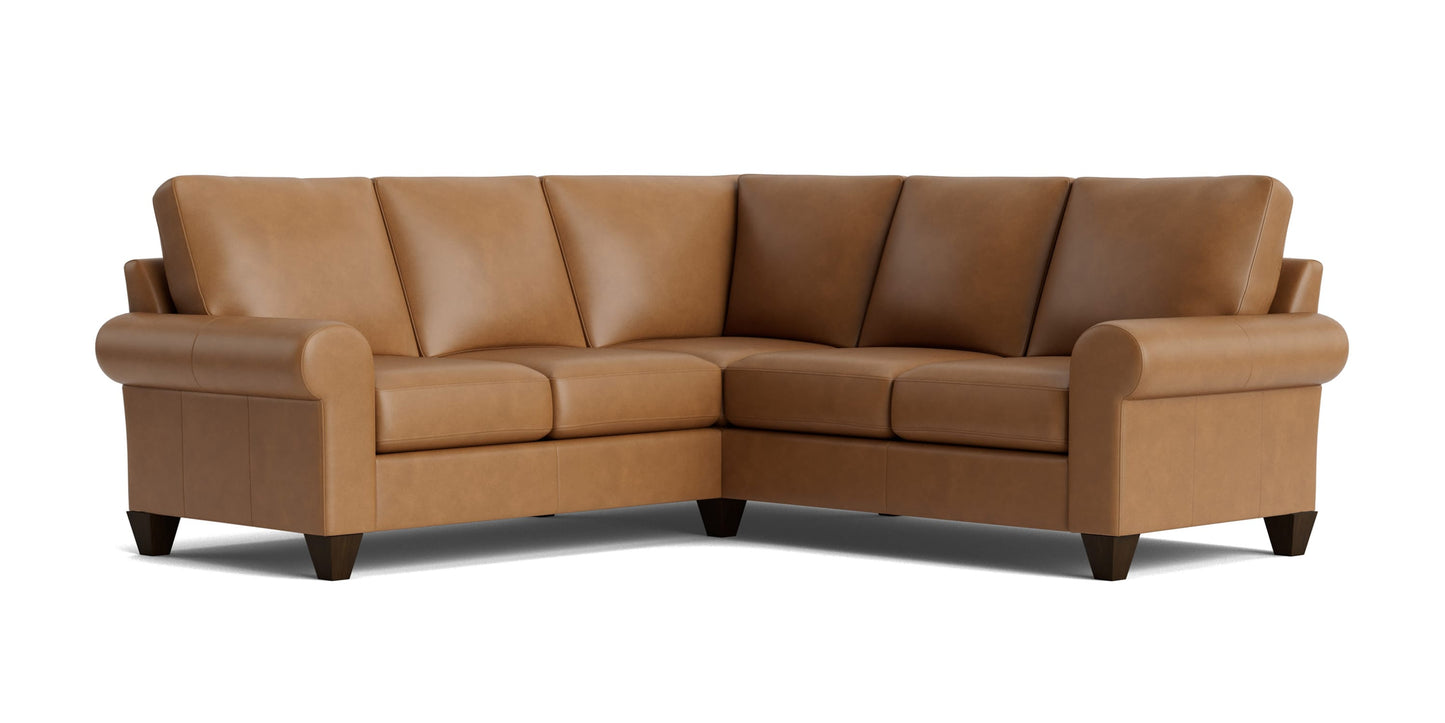 True Custom® Leather Large Roll Arm L-Shaped Sectional Bassett