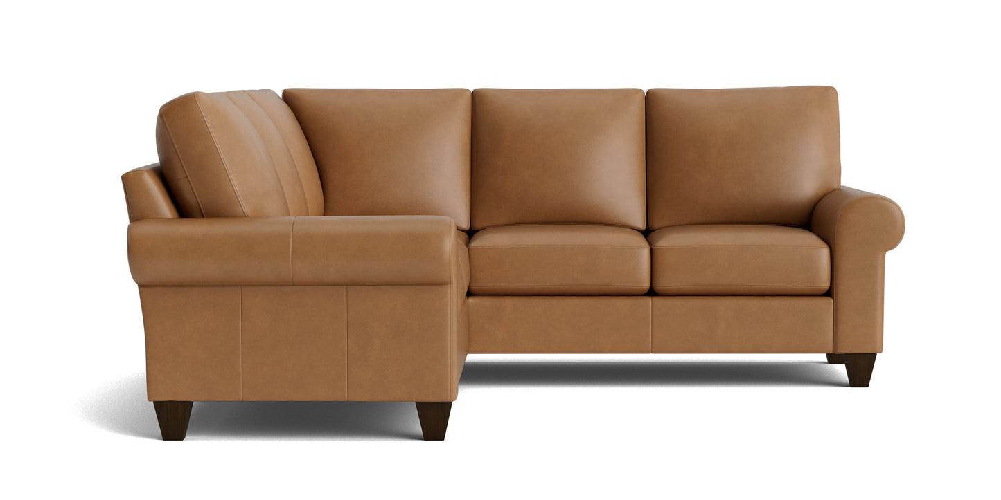 True Custom® Leather Large Roll Arm L-Shaped Sectional Bassett