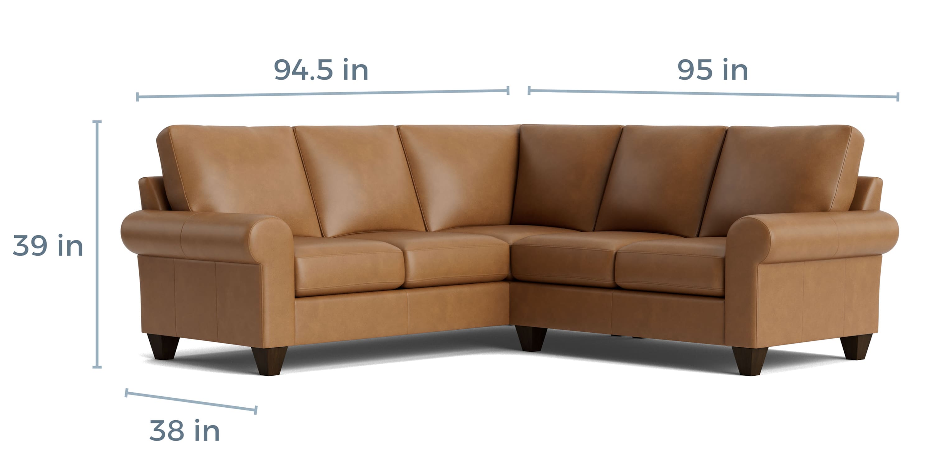 True Custom® Leather Large Roll Arm L-Shaped Sectional Bassett