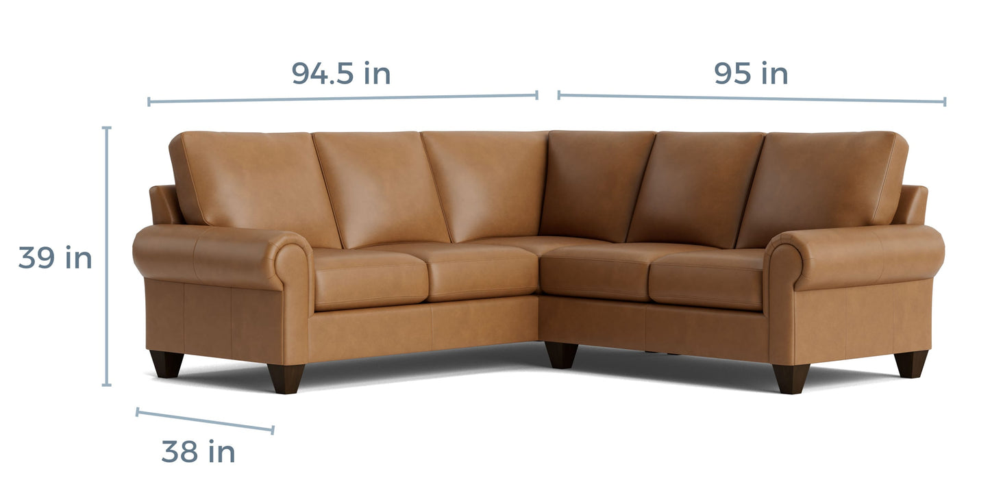 True Custom® Leather Large Panel Arm L-Shaped Sectional Bassett