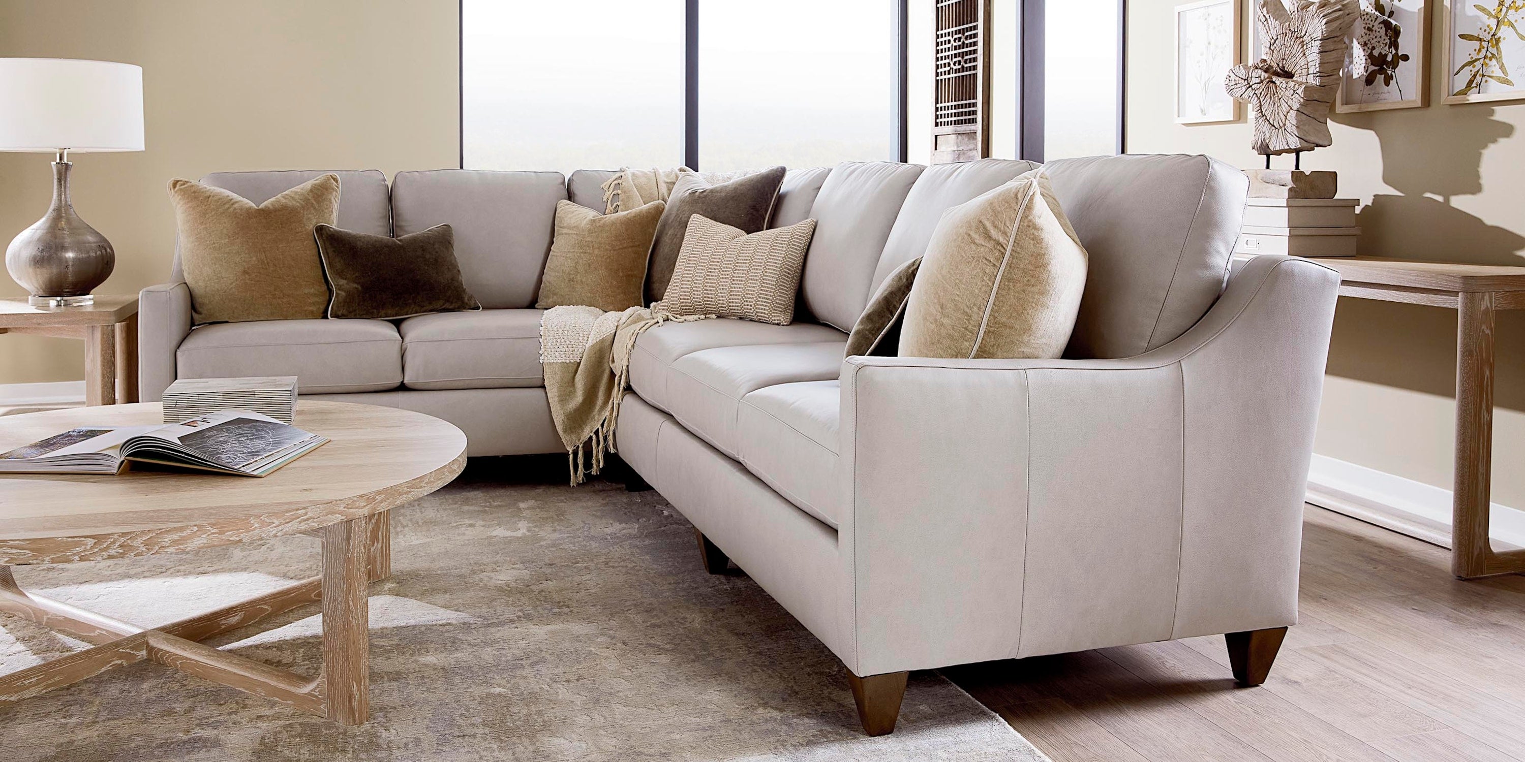 True Custom® Leather Slope Arm L-Shaped Sectional Bassett