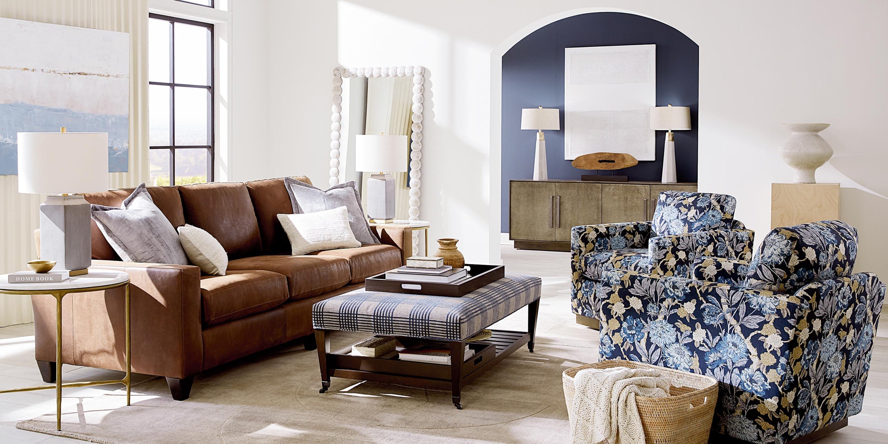 True Custom® Leather Large Track Arm Sofa Bassett