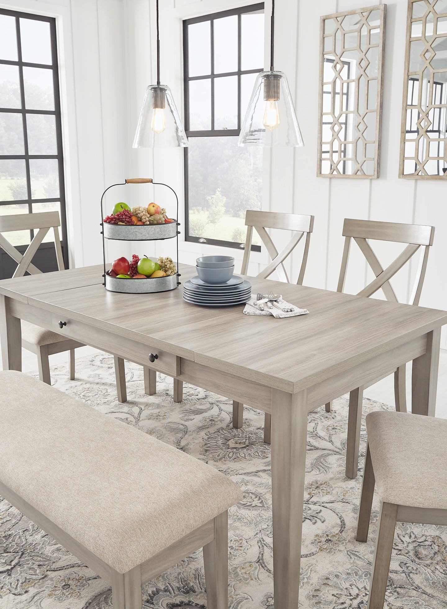 Parellen Dining Table, 4 Chairs and Bench