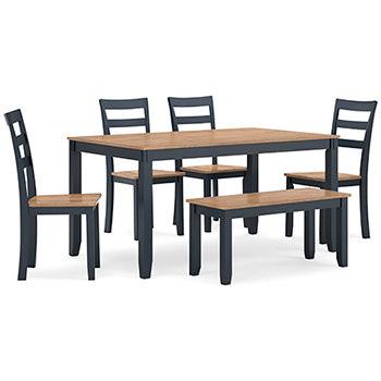 Gesthaven 6-Piece Dining Set with Bench — Natural/Blue Signature Design by Ashley®