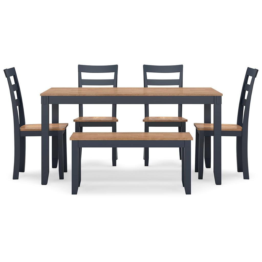 Gesthaven 6-Piece Dining Set with Bench — Natural/Blue Signature Design by Ashley®
