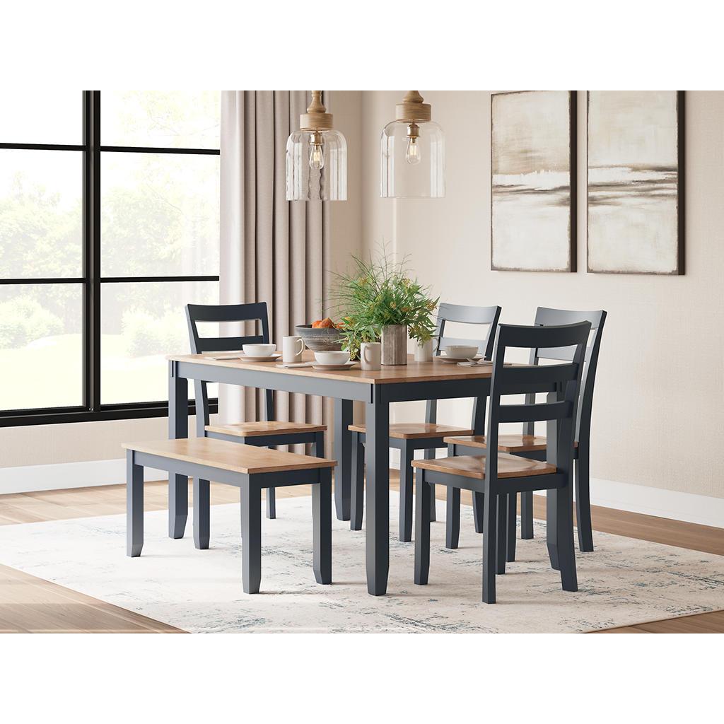 Gesthaven 6-Piece Dining Set with Bench — Natural/Blue Signature Design by Ashley®