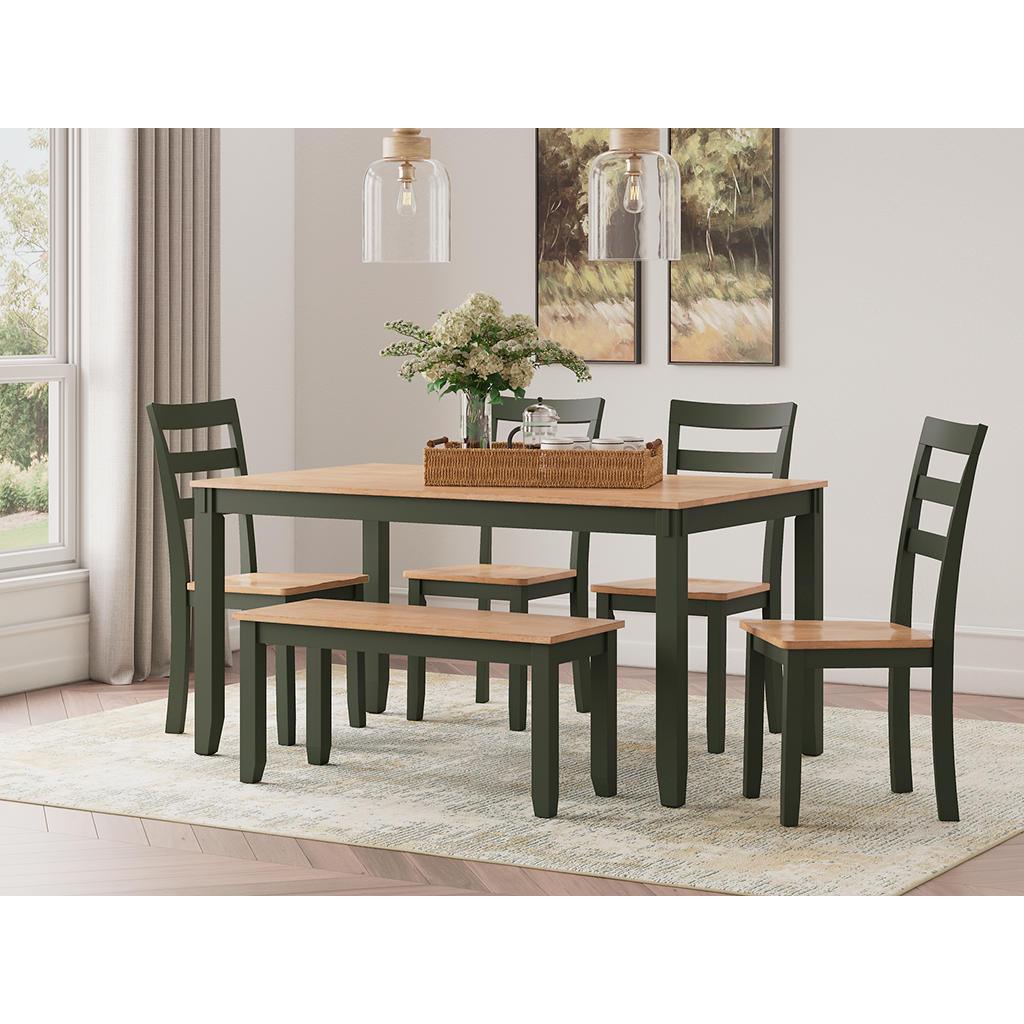 Gesthaven 6-Piece Dining Set with Bench — Natural/Green Signature Design by Ashley®