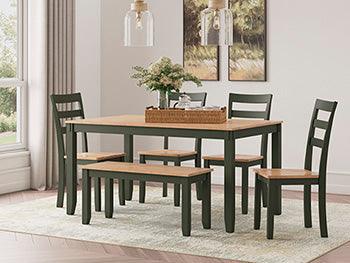 Gesthaven 6-Piece Dining Set with Bench — Natural/Green Signature Design by Ashley®