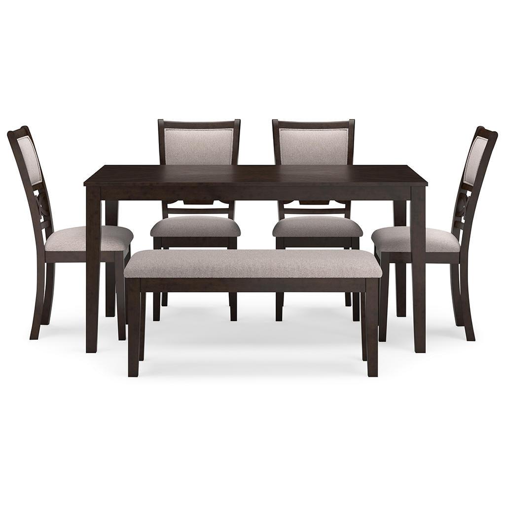 Langwest Dining Table, 4 Chairs and Bench (Set of 6) (325) — Cherry Brown Signature Design by Ashley®