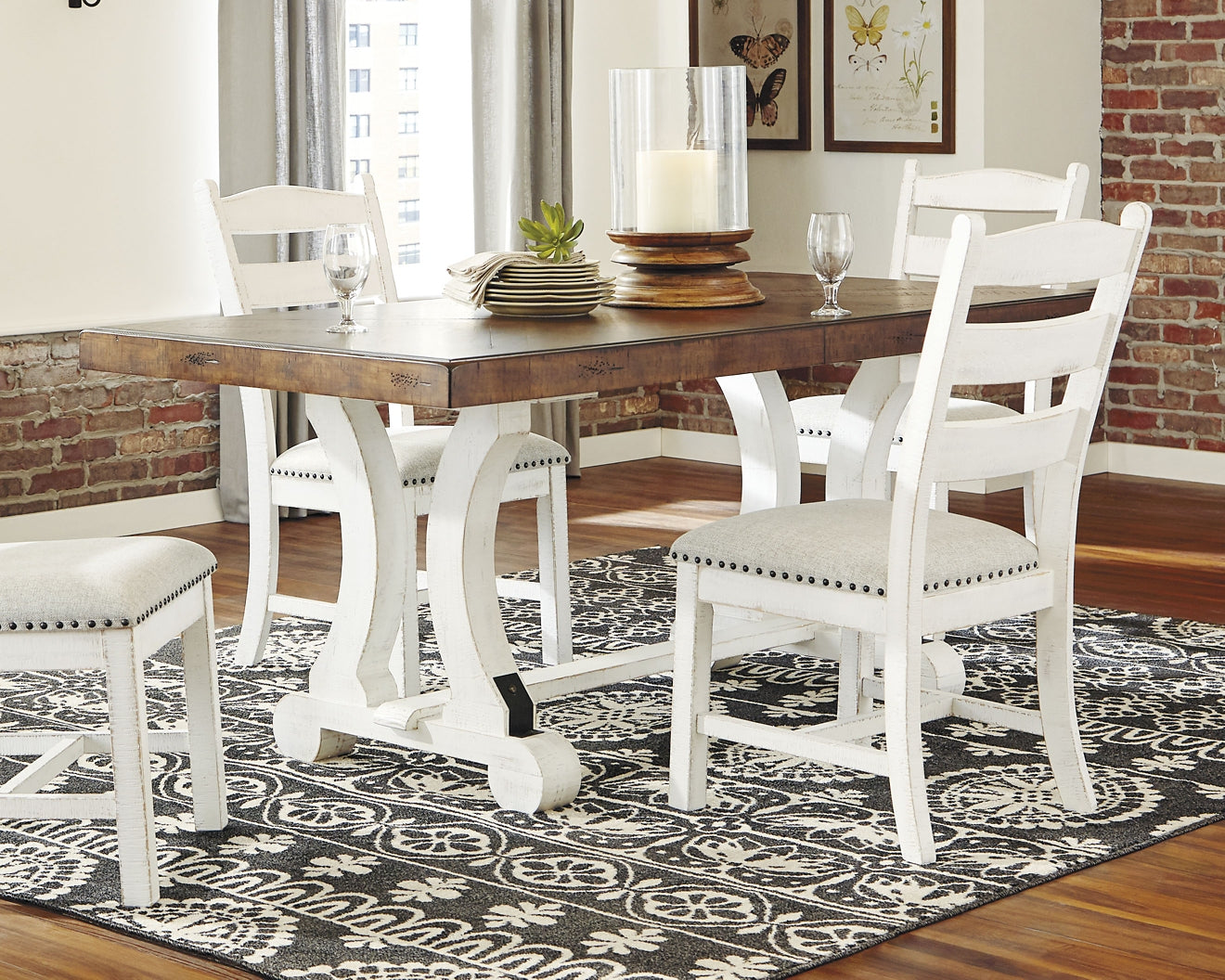 Ashley Furniture Valebeck Beige/White Dining Table and 8 Chairs with Server | Ornate Home, image size:1320x1056