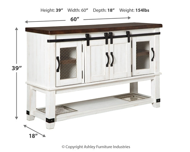 Valebeck Counter Height Dining Table, 4 Barstools and Server