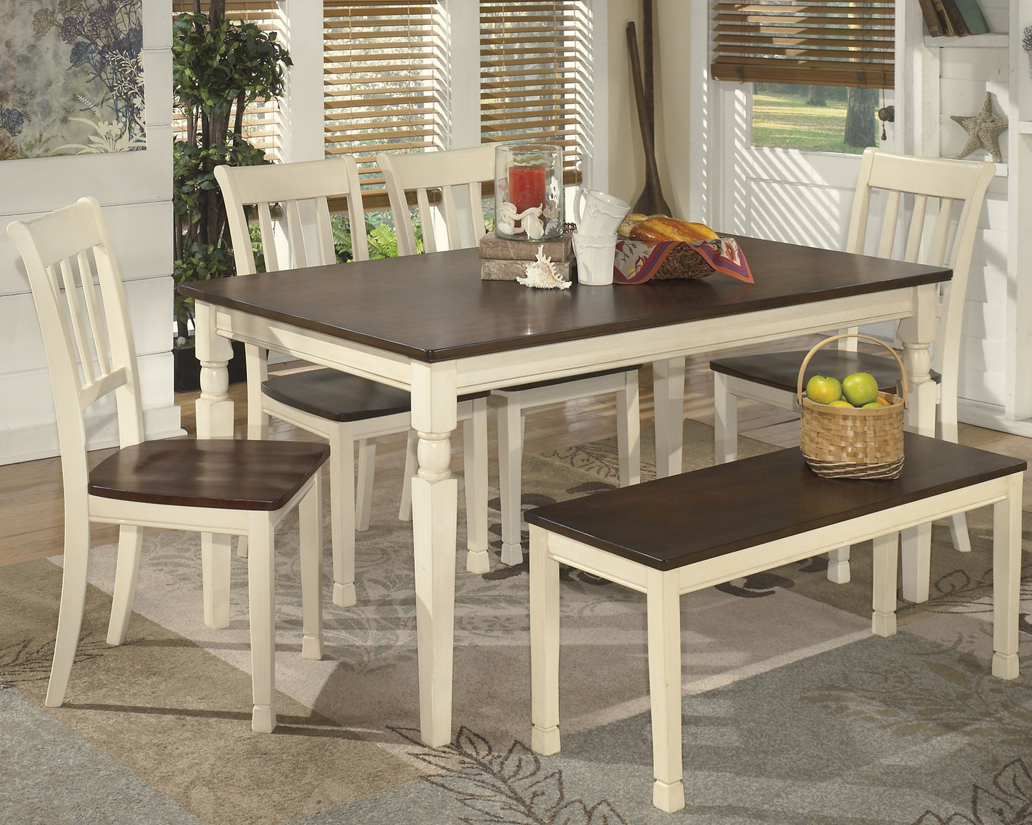 Whitesburg Dining Table, 4 Chairs, Bench and Server