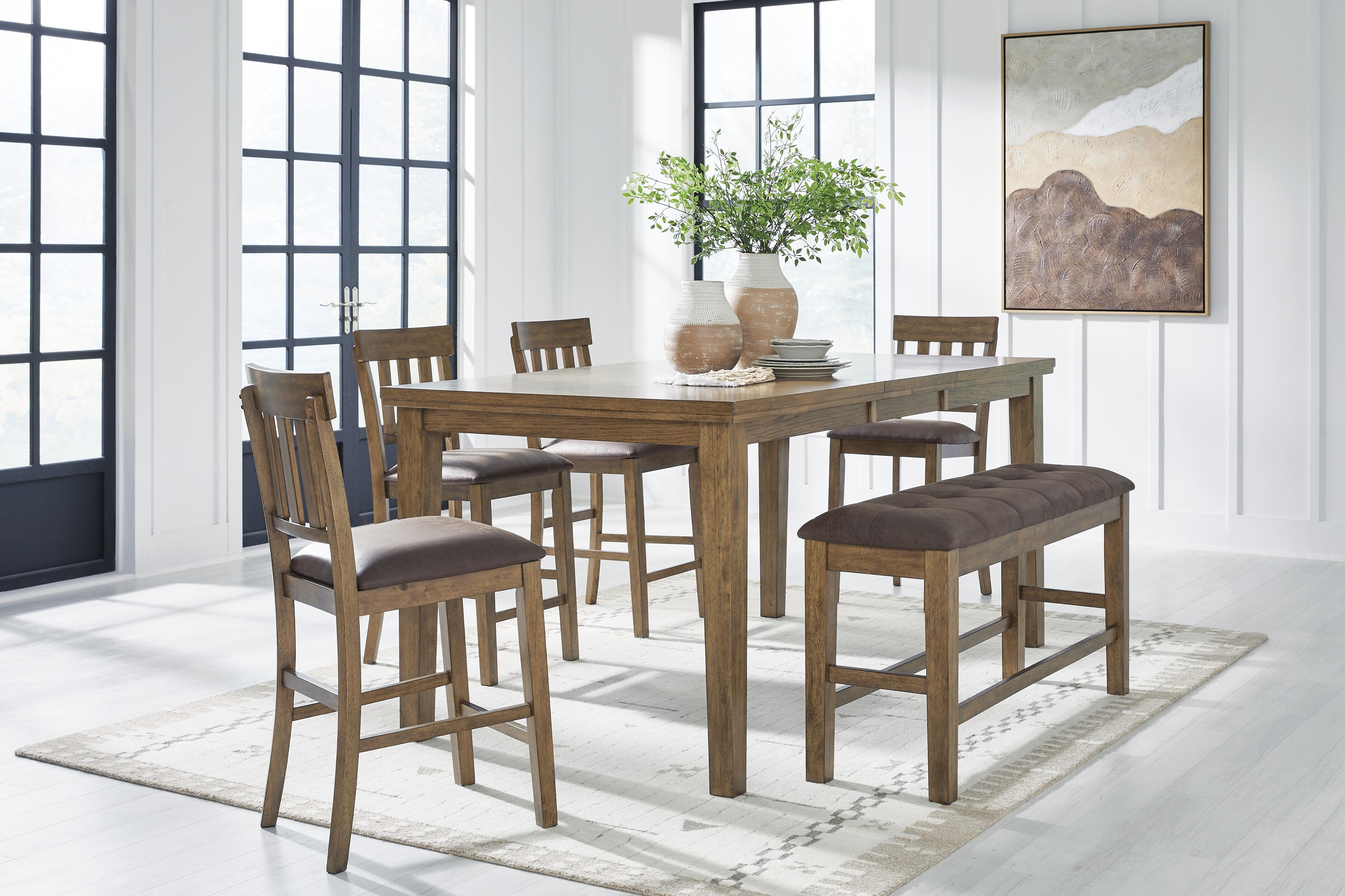 Urbinforte Counter Extension Table, 4 Barstools and Bench Signature Design by Ashley® Dining Room