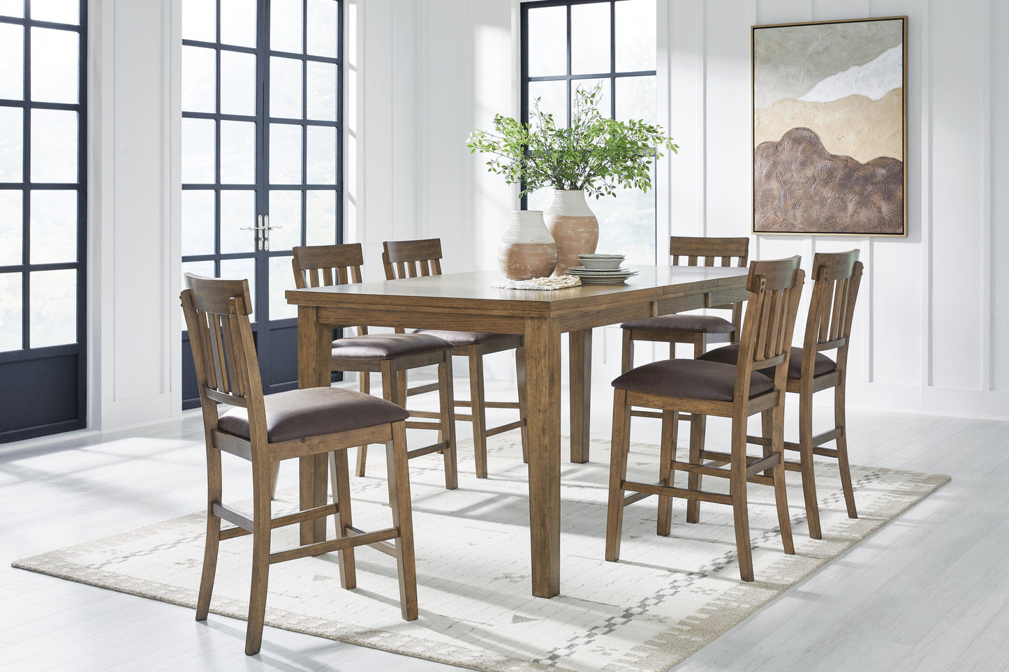 Urbinforte Counter Height Extension Dining Table and 6 Barstools Signature Design by Ashley® Dining Room
