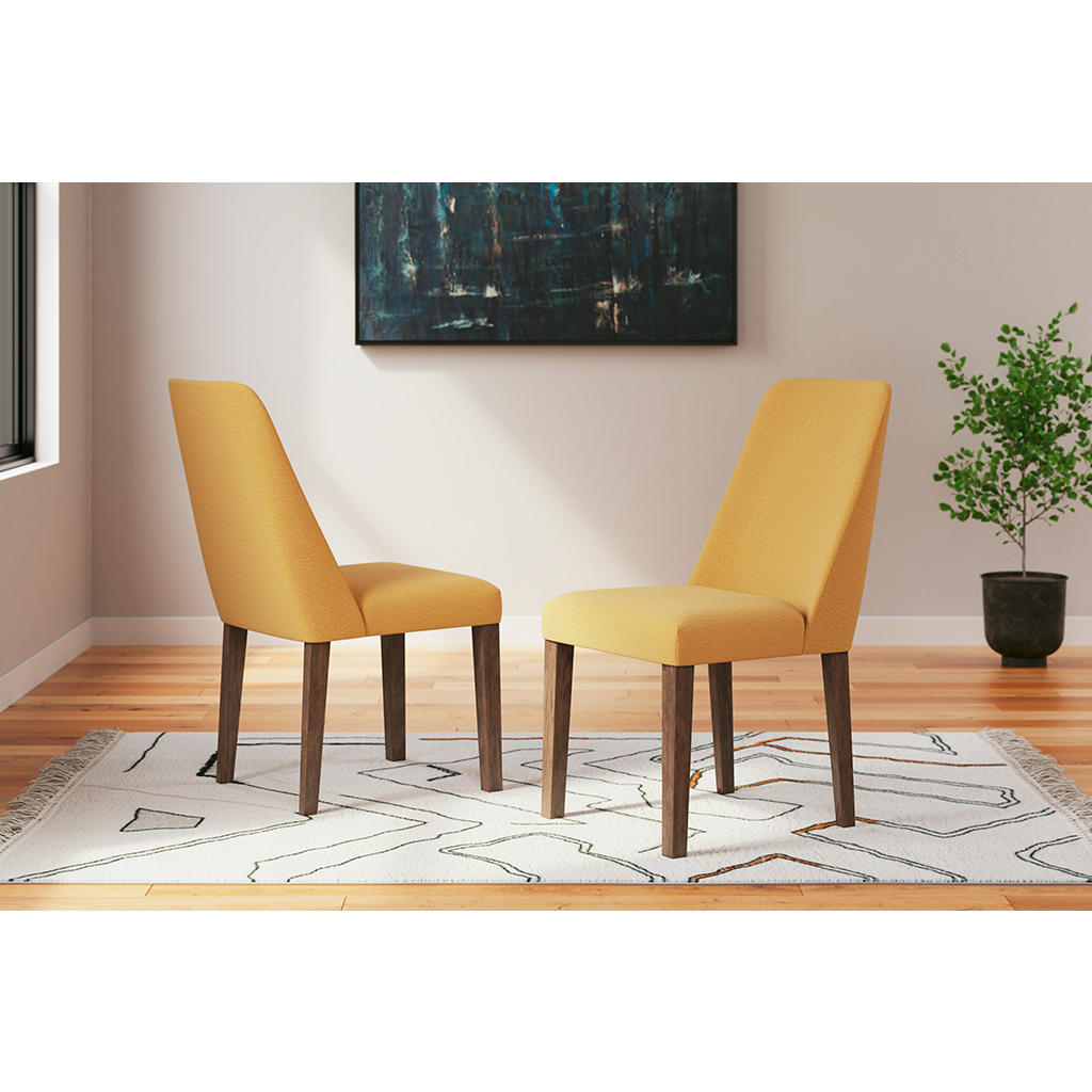 Lyncott Dining Chair — Mustard on Medium Brown Hardwood Signature Design by Ashley® Dining Room Chairs