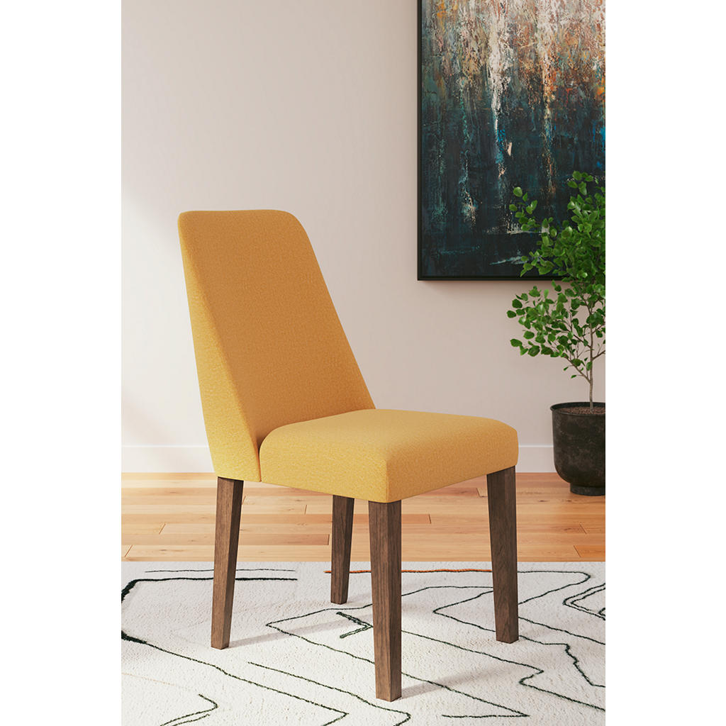 Lyncott Dining Chair — Mustard on Medium Brown Hardwood Signature Design by Ashley® Dining Room Chairs