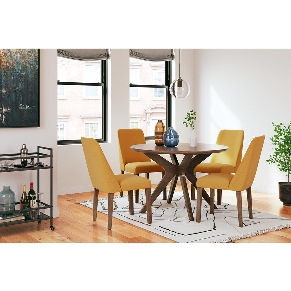 Lyncott Dining Chair — Mustard on Medium Brown Hardwood Signature Design by Ashley® Dining Room Chairs