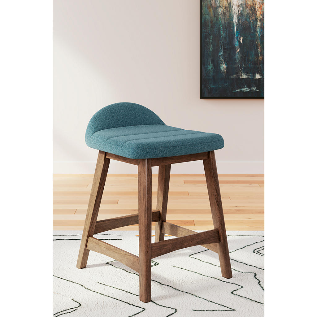Lyncott Counter Height Bar Stool — Blue on Brown Hardwood Signature Design by Ashley® Bar Stools