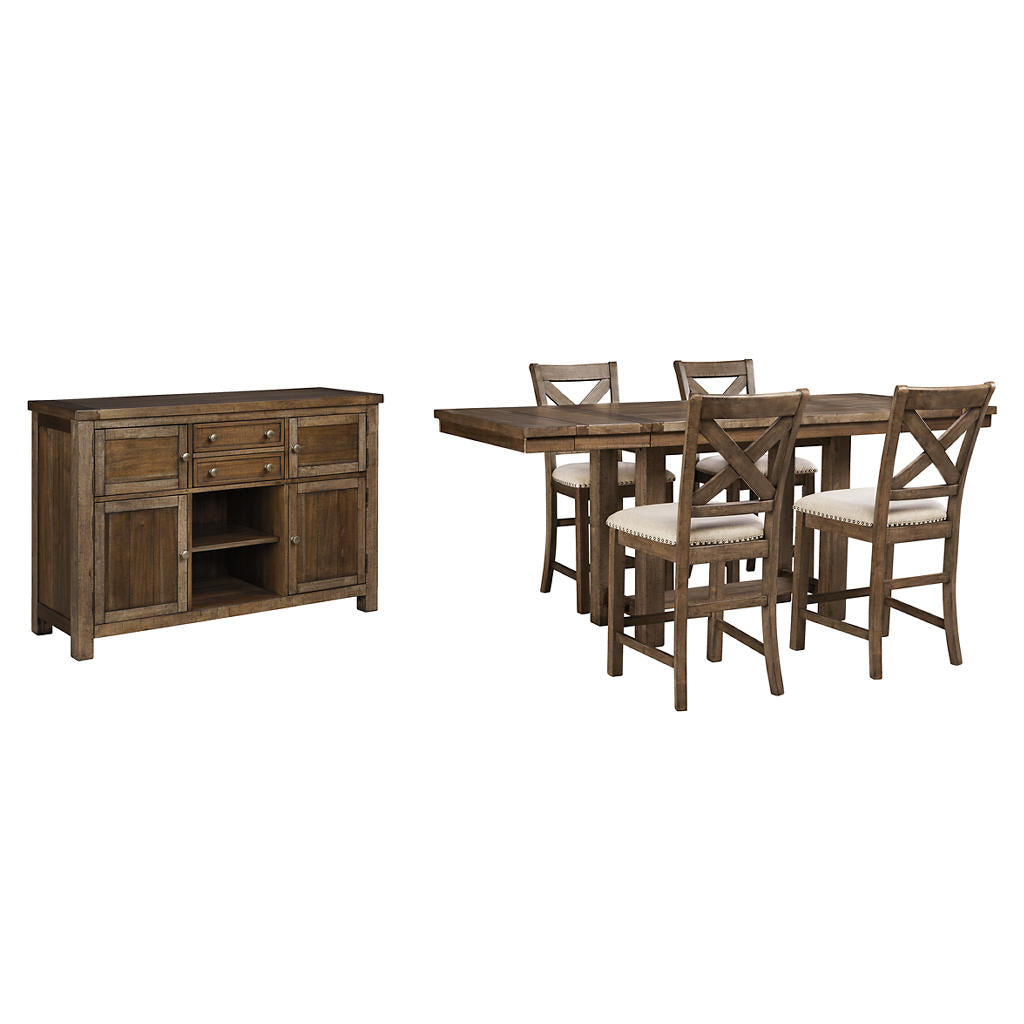 Moriville Counter Height Dining Table, 4 Barstools and Server Signature Design by Ashley® Uncategorized