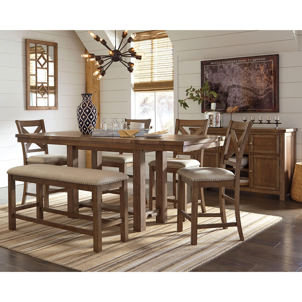 Moriville Counter Height Dining Table and 4 Barstools and Bench with Storage Ashley® Uncategorized