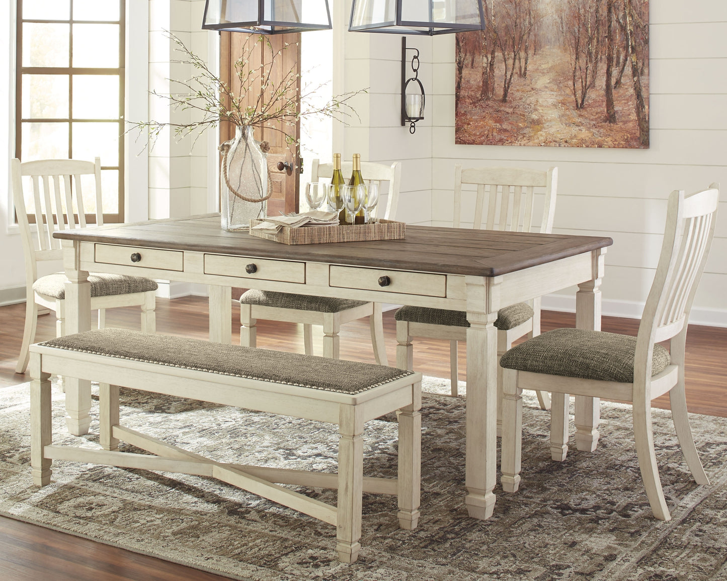 Bolanburg Dining Table with 4 Chairs and Bench