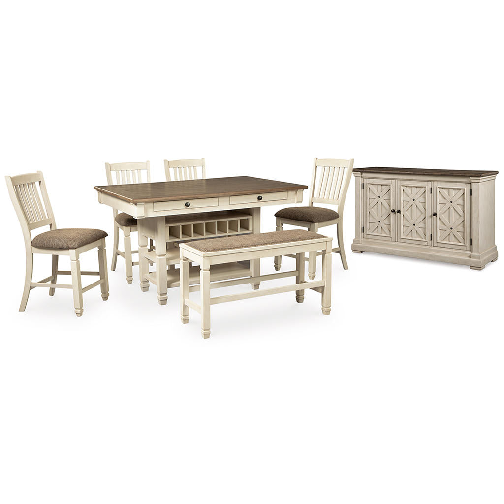 Bolanburg Counter Height Dining Table, 4 Barstools, Bench and Server Signature Design by Ashley® Uncategorized