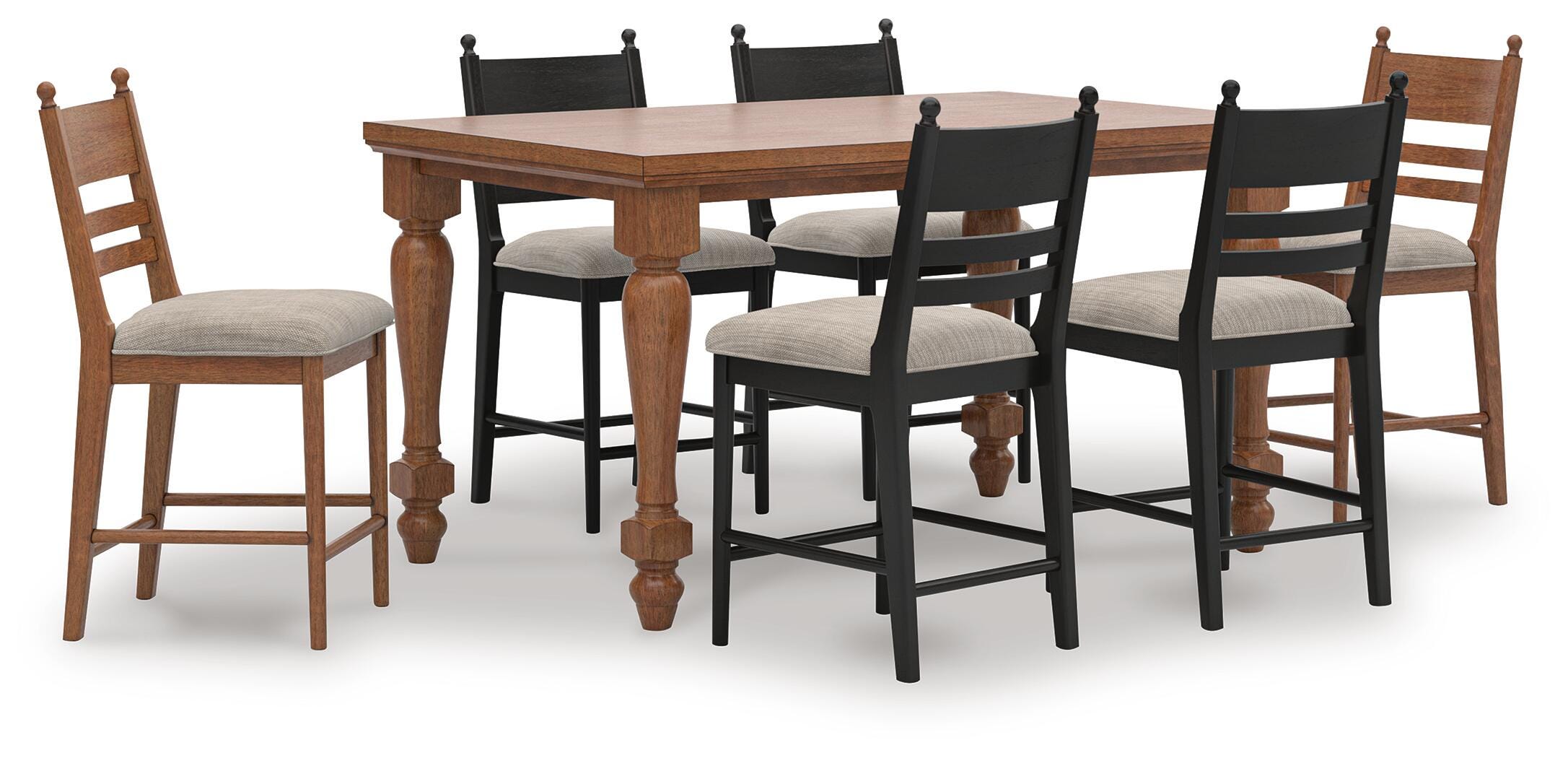 Greddinton Counter Table and 6 Tall Barstools (D15 — Mixed Set)