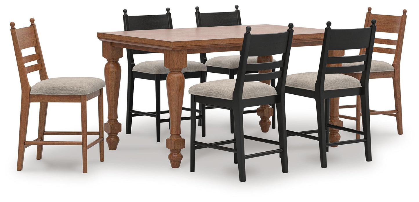 Greddinton Counter Table and 6 Tall Barstools (D15 — Mixed Set)