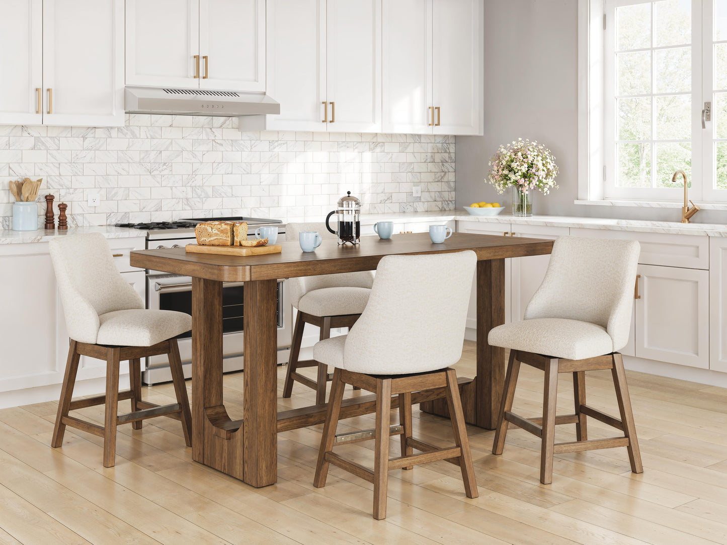 Cabalynn Counter Height Table and 4 Barstools (D5 — 39in Stools)