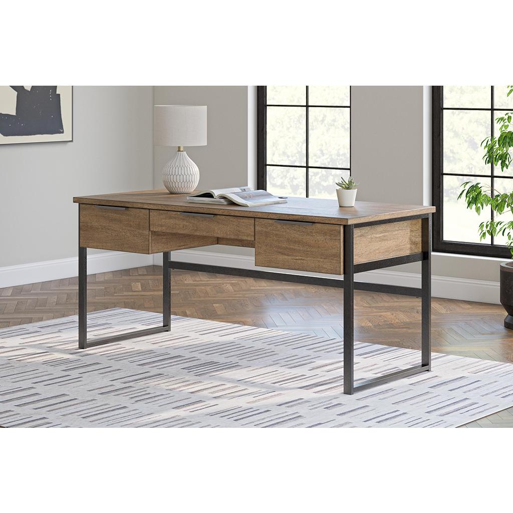 Montia 67" Home Office Desk — Mango Veneer on Gunmetal Frame Signature Design by Ashley® Home Office