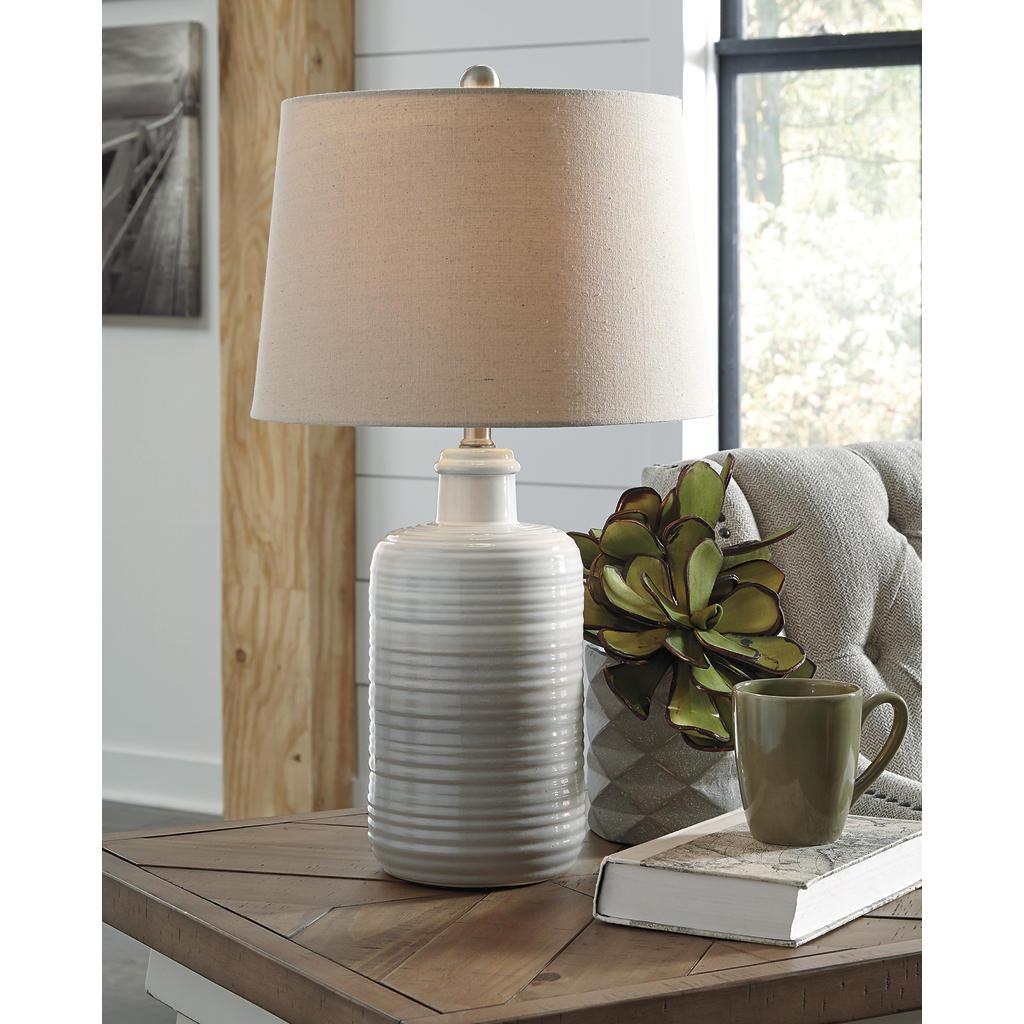 Marnina Table Lamp Set of 2 — White and Taupe Glazed Ceramic Signature Design by Ashley® Lighting