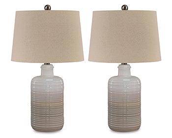 Marnina Table Lamp Set of 2 — White and Taupe Glazed Ceramic Signature Design by Ashley® Lighting